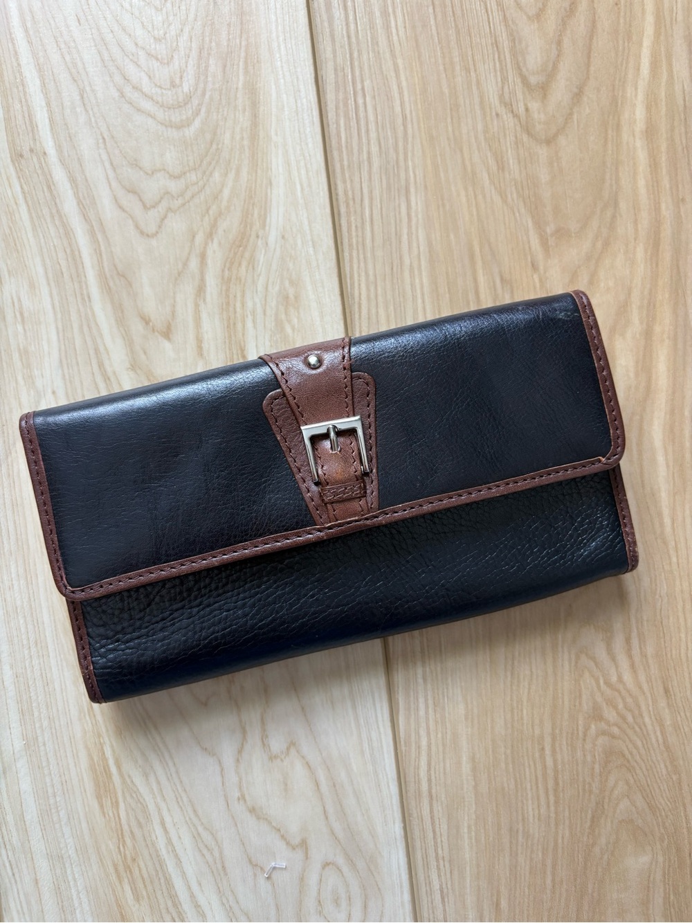 Vintage Etienne Aigner Black and Brown Leather Continental Wallet